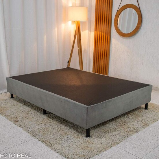 Box Casal Sued Cinza Nosso Sonho + Colcho Casal Ortopdico EPS Iso Dupla Face D-33 138x188x57 - Ortobom | Suporta at 260kg