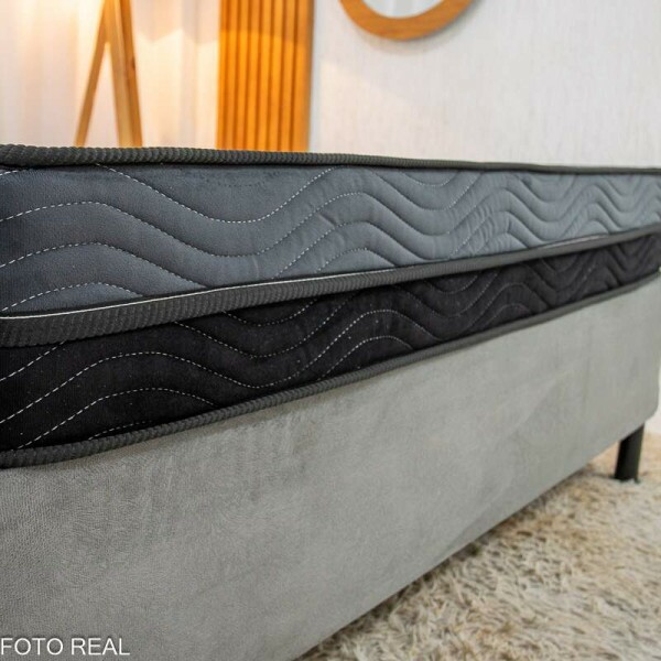 Box Casal Sued Cinza Nosso Sonho + Colcho Casal Ortopdico EPS Iso Dupla Face D-33 138x188x57 - Ortobom