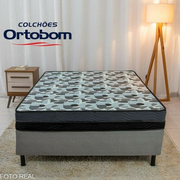 Box Casal Sued Cinza Nosso Sonho + Colcho Casal Ortopdico EPS Iso Dupla Face D-33 138x188x57 - Ortobom
