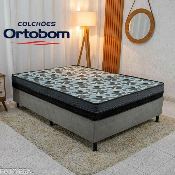 Box Casal Sued Cinza Nosso Sonho + Colcho Casal Ortopdico EPS Iso Dupla Face D-33 138x188x57 - Ortobom