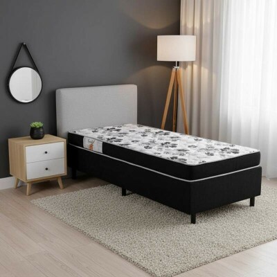 Box Solt. Sued Preto Nosso Sonho + Colcho Solt. Sant 100% Espuma D33 88x188x51 Nosso Sonho | Suporta at 120kg