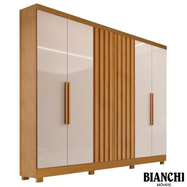 Roupeiro Cabo Frio 6 Portas Ripado 100% MDF Nature/Off Larg. 1.80m - Bianchi