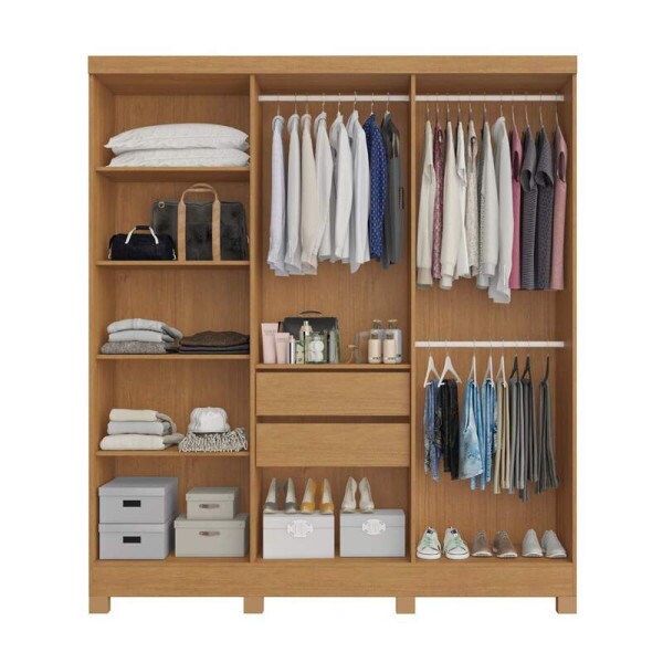 Roupeiro Cabo Frio 6 Portas Ripado 100% MDF Nature/Off Larg. 1.80m - Bianchi
