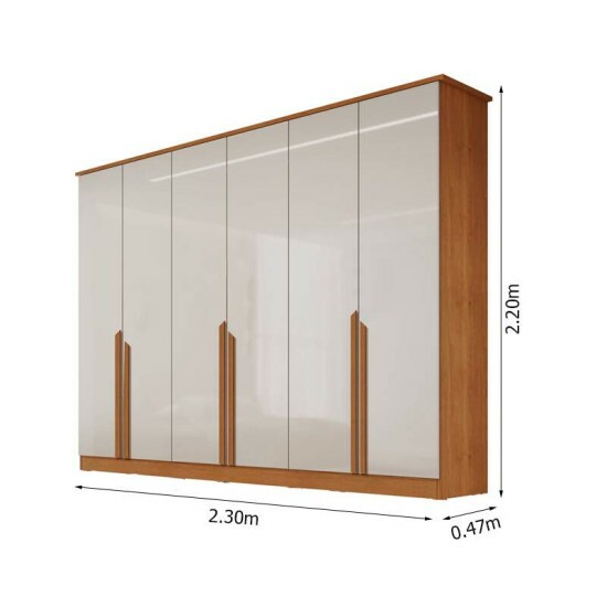 Guarda-roupa Casal Bianca 6 Portas Larg. 2.30m 100% MDF Nature/Off - Bianchi