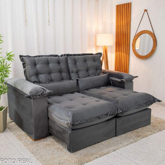 Sof� Retr�til Reclin�vel Maldivas 2,10m Veludo Grafite A15