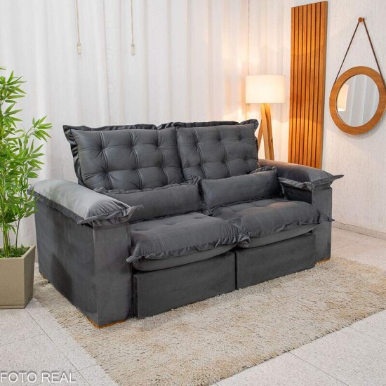 Sof� Retr�til Reclin�vel Maldivas 2,10m Veludo Grafite A15
