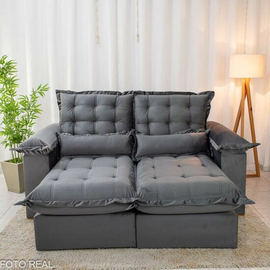 Sof� Retr�til Reclin�vel Maldivas 2,10m Veludo Grafite A15