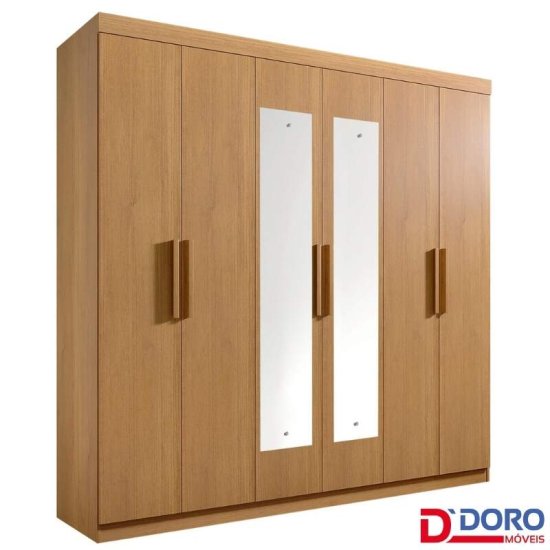 Guarda-roupa Casal 2,05m Colibri Cinamomo 6 Portas 6 Gavetas com 2 Espelhos - D Doro