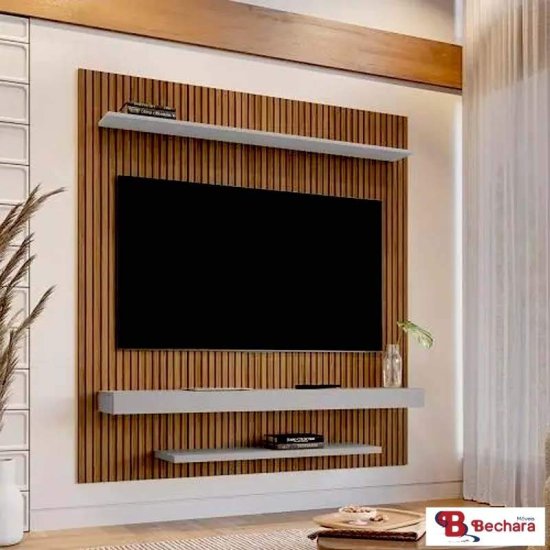 Painel 1,50m Leme Ripado/Off White com Impress�o Ripada 3D para TV at� 60\" - Bechara