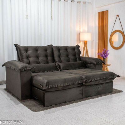 Sof� Retr�til Reclin�vel Maldivas 2.30m Veludo Marrom A17