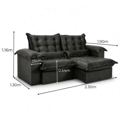 Sof� Retr�til Reclin�vel Maldivas 2.30m Veludo Marrom A17
