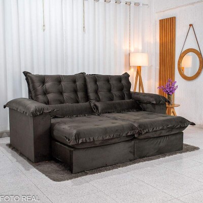 Sof� Retr�til Reclin�vel Maldivas 2.50m Veludo Marrom A17