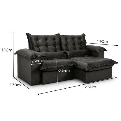 Sof� Retr�til Reclin�vel Maldivas 2.50m Veludo Marrom A17