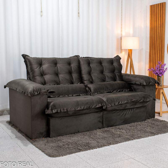Sof� Retr�til Reclin�vel Maldivas 2,50m Veludo Marrom A17