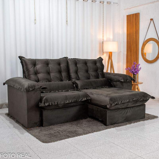 Sof� Retr�til Reclin�vel Maldivas 2,50m Veludo Marrom A17