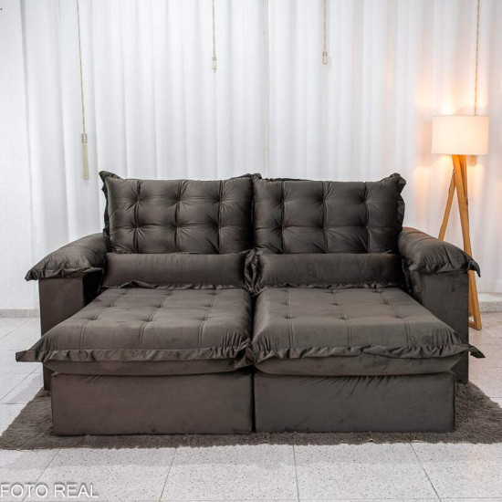 Sof� Retr�til Reclin�vel Maldivas 2,50m Veludo Marrom A17
