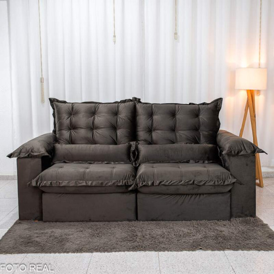 Sof� Retr�til Reclin�vel Maldivas 2,50m Veludo Marrom A17