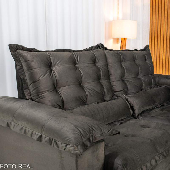 Sof� Retr�til Reclin�vel Maldivas 2,50m Veludo Marrom A17