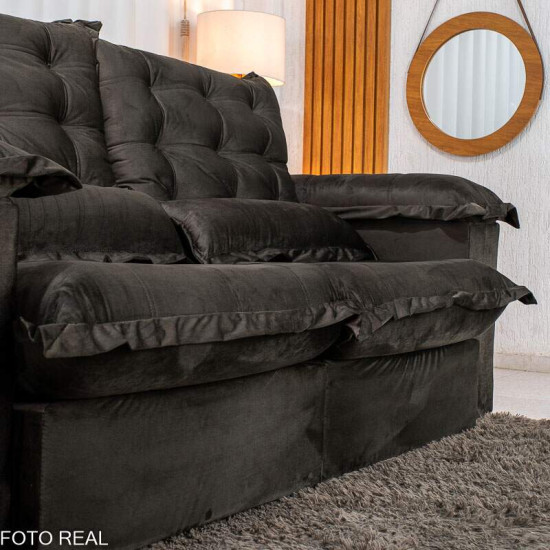 Sof� Retr�til Reclin�vel Maldivas 2,50m Veludo Marrom A17