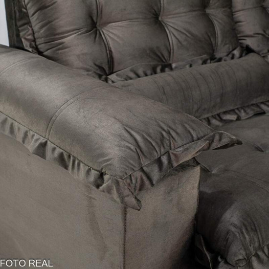 Sof� Retr�til Reclin�vel Maldivas 2,50m Veludo Marrom A17