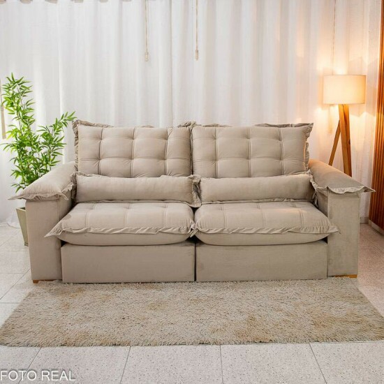 Sof Retrtil Reclinvel Maldivas 2.50m Veludo Bege A32 - Espuma Pr Aditivada