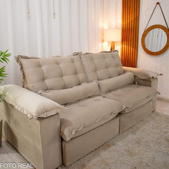 Sof Retrtil Reclinvel Maldivas 2.50m Veludo Bege A32 - Espuma Pr Aditivada