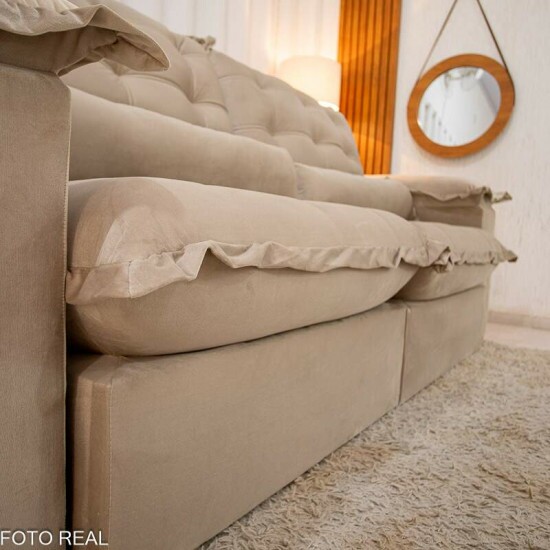 Sof Retrtil Reclinvel Maldivas 2.50m Veludo Bege A32 - Espuma Pr Aditivada