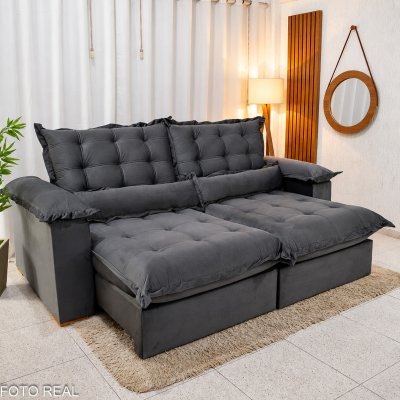 Sof� Retr�til Reclin�vel Maldivas 2,30m Veludo Grafite A15
