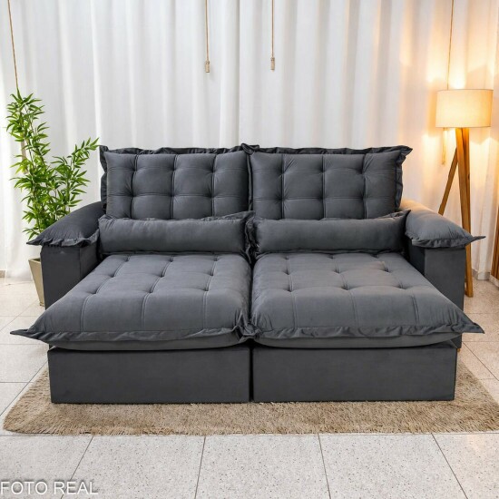 Sof� Retr�til Reclin�vel Maldivas 2,30m Veludo Grafite A15