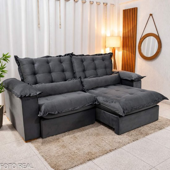 Sof� Retr�til Reclin�vel Maldivas 2,30m Veludo Grafite A15