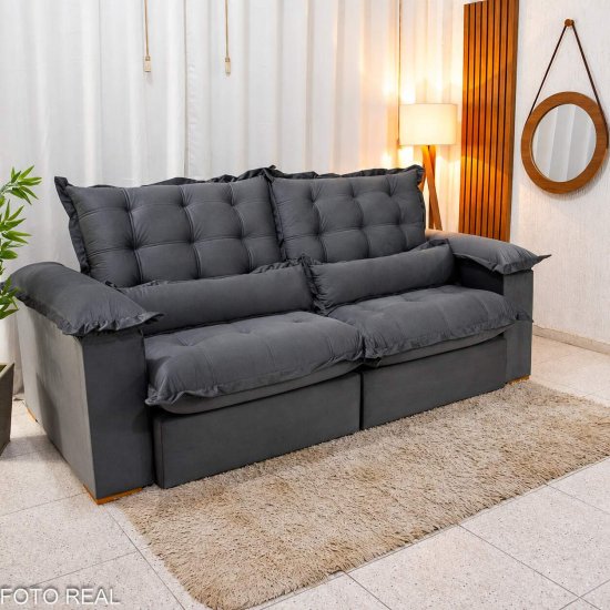 Sof� Retr�til Reclin�vel Maldivas 2,30m Veludo Grafite A15