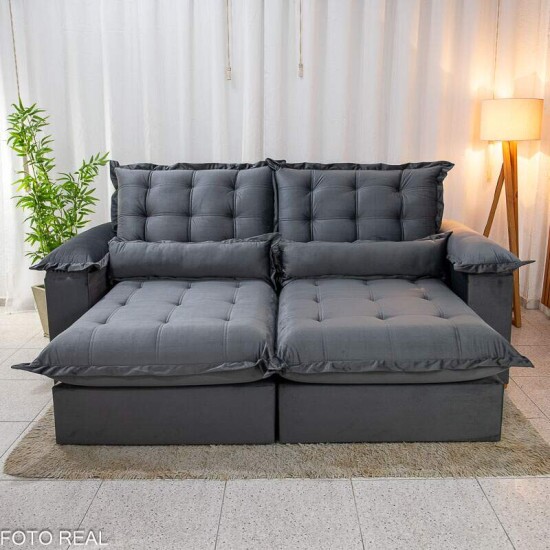 Sof Retrtil Reclinvel Maldivas 2.30m Veludo Grafite A15 - Espuma Pr Aditivada