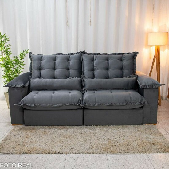 Sof Retrtil Reclinvel Maldivas 2.30m Veludo Grafite A15 - Espuma Pr Aditivada