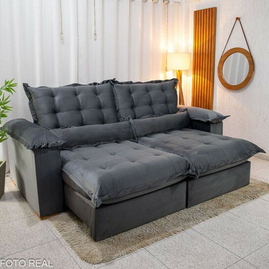 Sof Retrtil Reclinvel Maldivas 2.30m Veludo Grafite A15 - Espuma Pr Aditivada