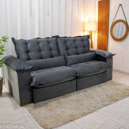 Sof Retrtil Reclinvel Maldivas 2.30m Veludo Grafite A15 - Espuma Pr Aditivada