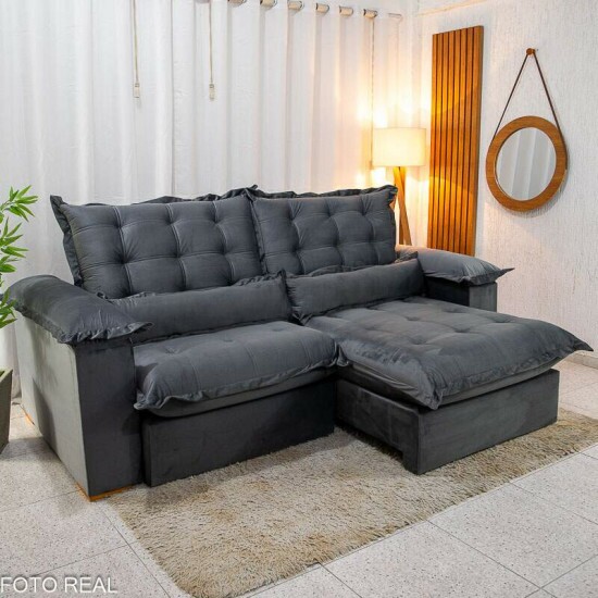 Sof Retrtil Reclinvel Maldivas 2.30m Veludo Grafite A15 - Espuma Pr Aditivada