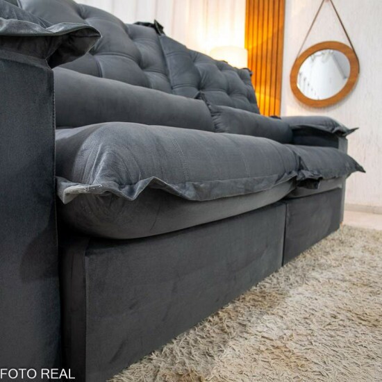 Sof Retrtil Reclinvel Maldivas 2.30m Veludo Grafite A15 - Espuma Pr Aditivada