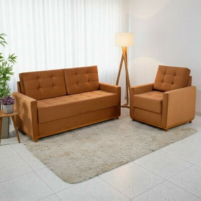 Sof� 3 Lugares �ustria + Poltrona �ustria Veludo Terracota A62