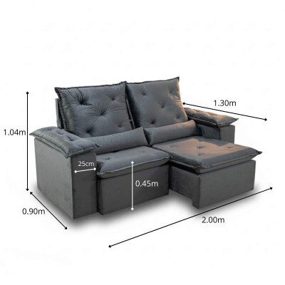 Sof� Retr�til Reclin�vel City 2.00m Veludo Cinza - Sem Caixa