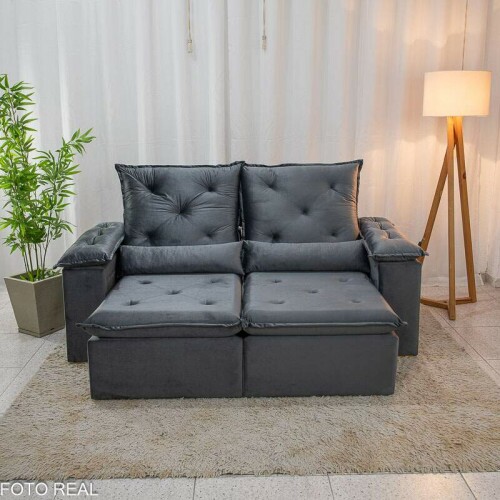 Sof Retrtil Reclinvel City 1.95m Veludo Cinza - D28