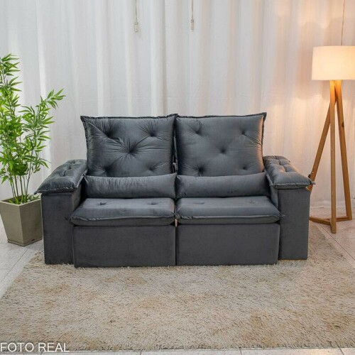 Sof Retrtil Reclinvel City 1.95m Veludo Cinza - D28