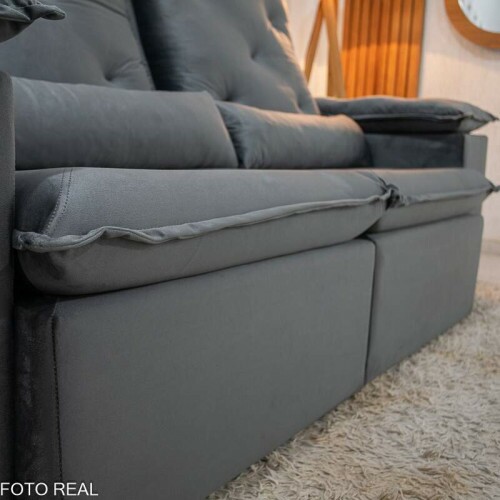 Sof Retrtil Reclinvel City 1.95m Veludo Cinza - D28