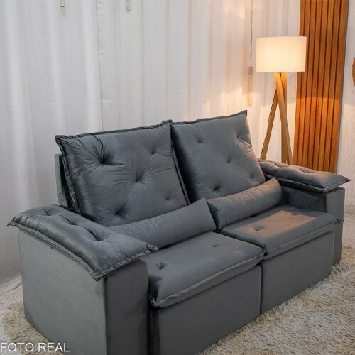 Sof Retrtil Reclinvel City 1.95m Veludo Cinza - D28