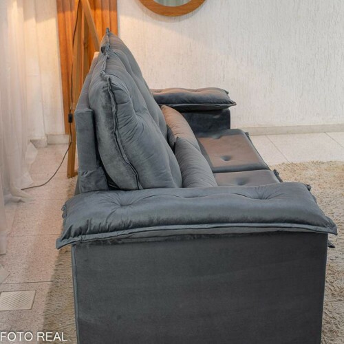 Sof Retrtil Reclinvel City 1.95m Veludo Cinza - D28