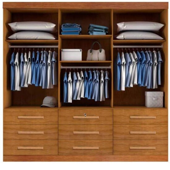 Guarda-roupa Casal Turim Nature 3 Portas 9 Gavetas C/ 1 Espelho 100% MDF Larg. 2.11 - Bianchi