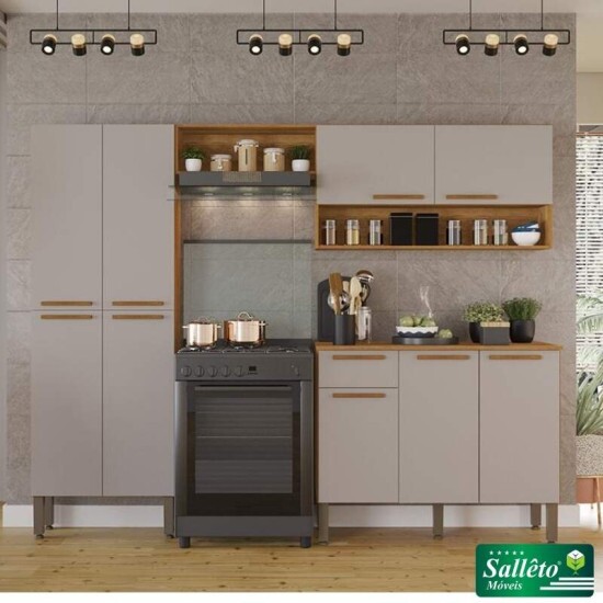 Cozinha 3 Pe�as Madri Cinamomo/Off: Balc�o + Paneleiro + A�reo - Sall�to