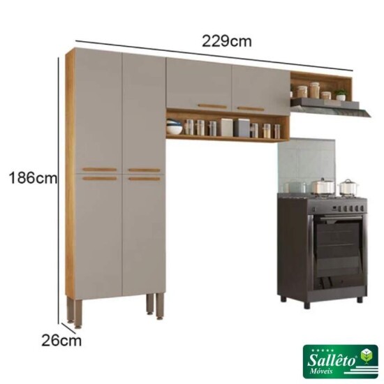 Cozinha 3 Pe�as Madri Cinamomo/Off: Balc�o + Paneleiro + A�reo - Sall�to