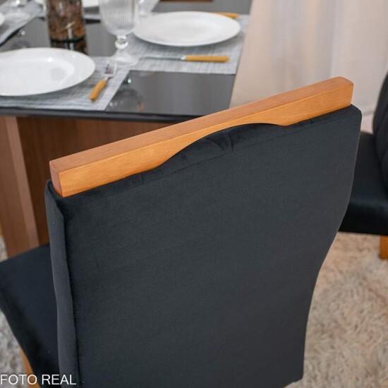 Mesa de Jantar Helo 90x90 Vidro Preto Base Mel Poliman + 4 Cadeiras Lisboa Veludo Preto 504 Art Assento