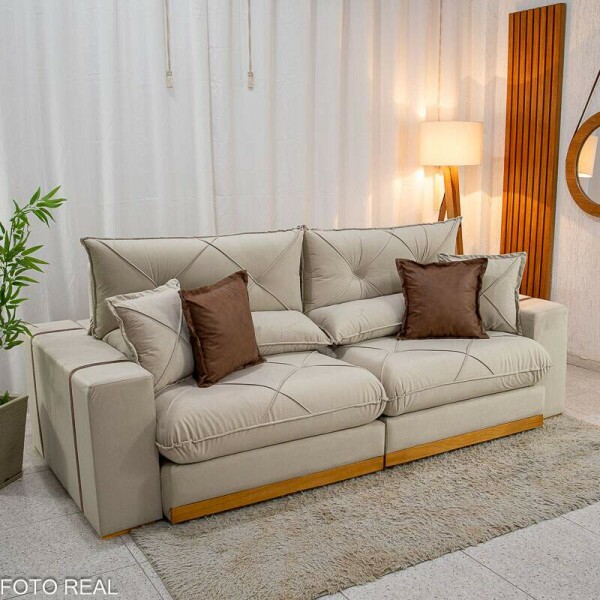 Sof Retrtil Reclinvel Gran Bello 2.50m Veludo Bege Claro - Molas Ensacadas Pocket