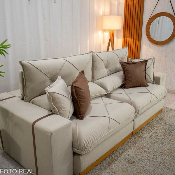 Sof Retrtil Reclinvel Gran Bello 2.50m Veludo Bege Claro - Molas Ensacadas Pocket